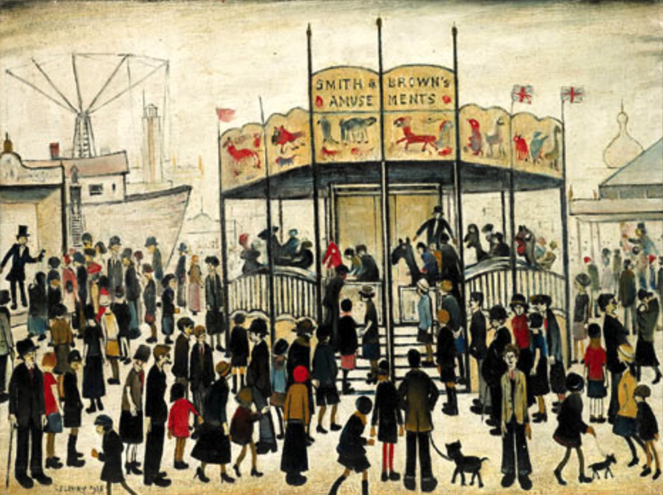 A Fairground (1938) by Laurence Stephen Lowry (1887 - 1976), English artist.