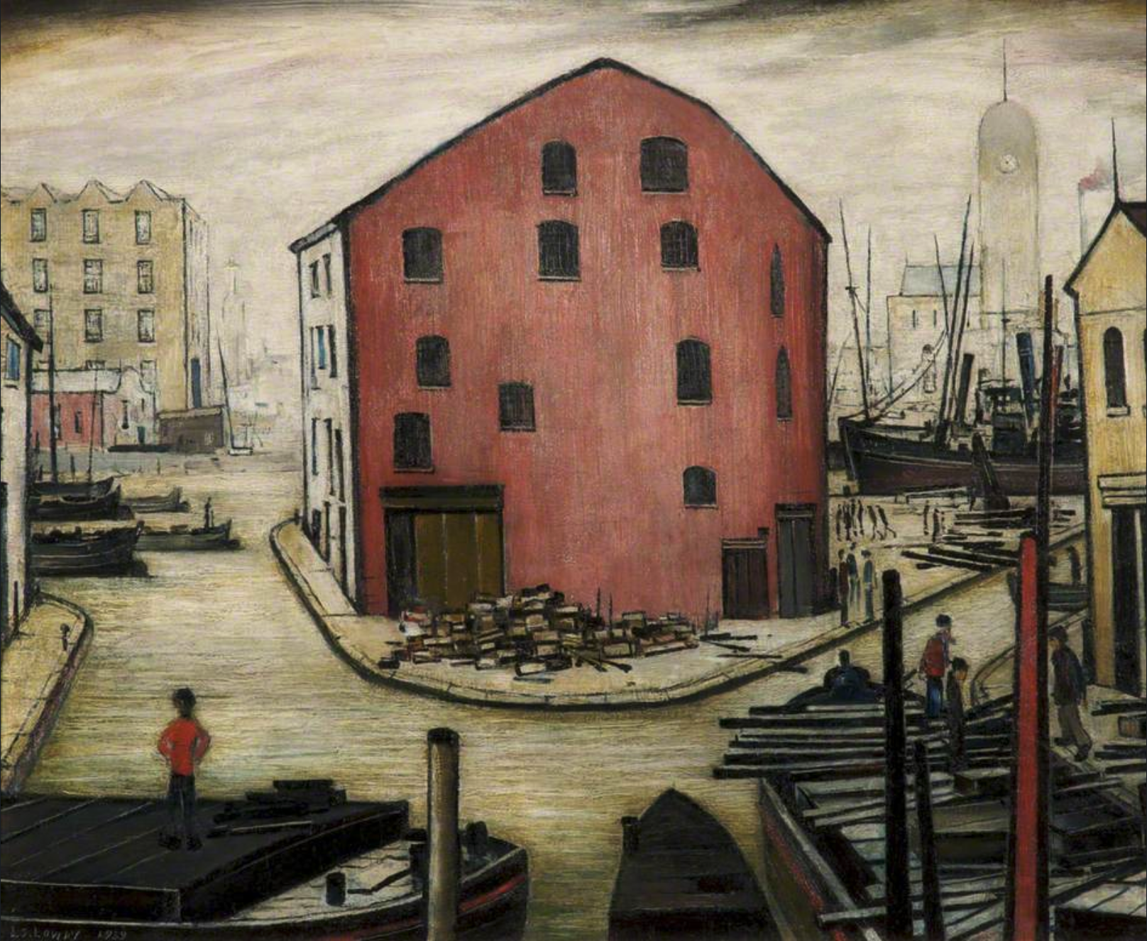 Canal Scene near Accrington (1939) by Laurence Stephen Lowry (1887 - 1976), English artist.