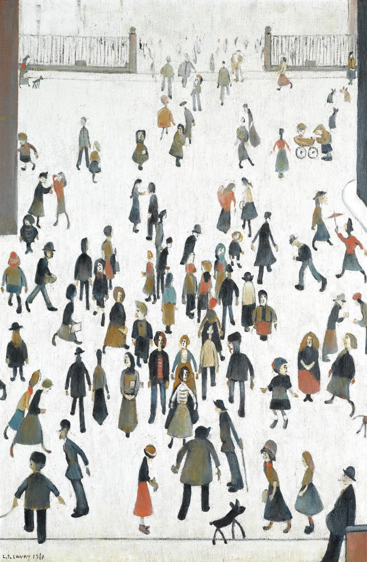 People Walking (1961) by Laurence Stephen Lowry (1887 - 1976), English artist.