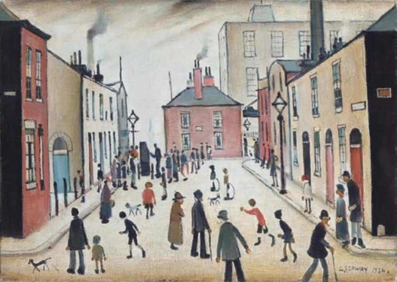 The Organ Grinder (1934) by Laurence Stephen Lowry (1887 - 1976), English artist.