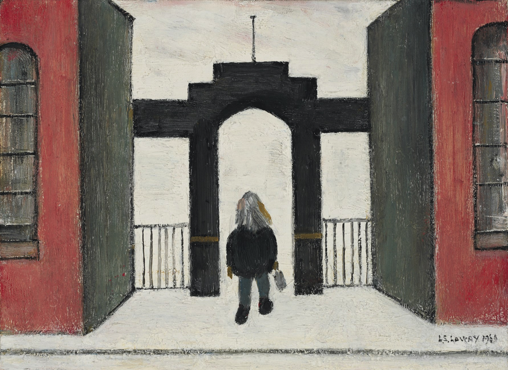 Man Going to Work (Figure in a Gateway) (1960) by Laurence Stephen Lowry (1887 - 1976), English artist.