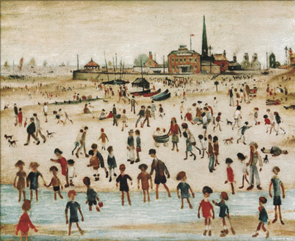 At The Seaside (1946) by Laurence Stephen Lowry (1887 - 1976), English artist.