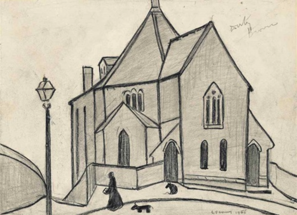 Brow Street Chapel, Maryport (1956) by Laurence Stephen Lowry (1887 - 1976), English artist.