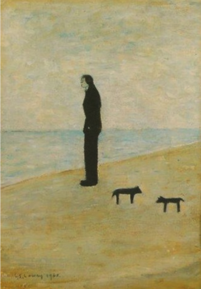 Man looking out to sea (1971) by Laurence Stephen Lowry (1887 - 1976), English artist.