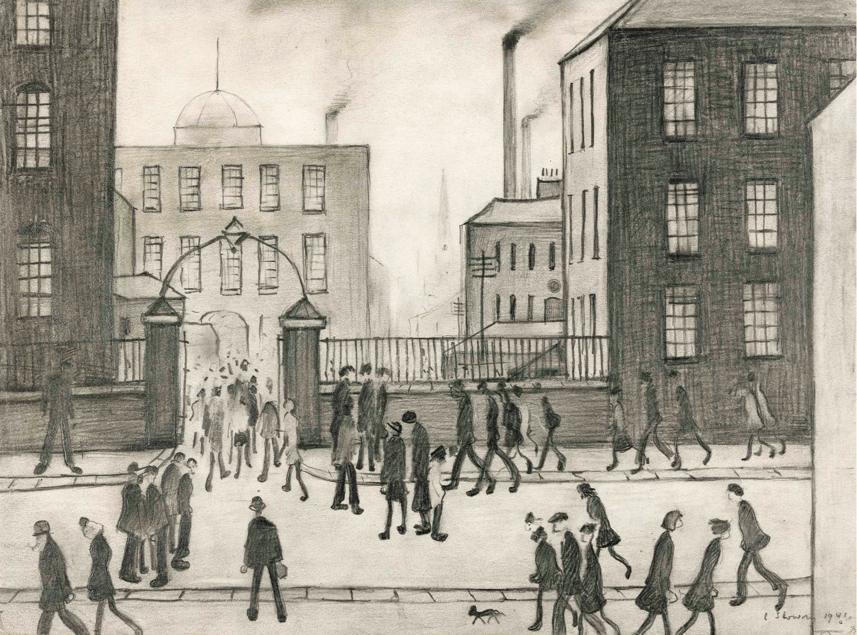 The mill gates (1941) by Laurence Stephen Lowry (1887 - 1976), English artist.