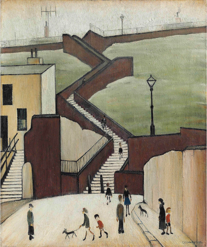 Town steps, Maryport (1954) by Laurence Stephen Lowry (1887 - 1976), English artist.