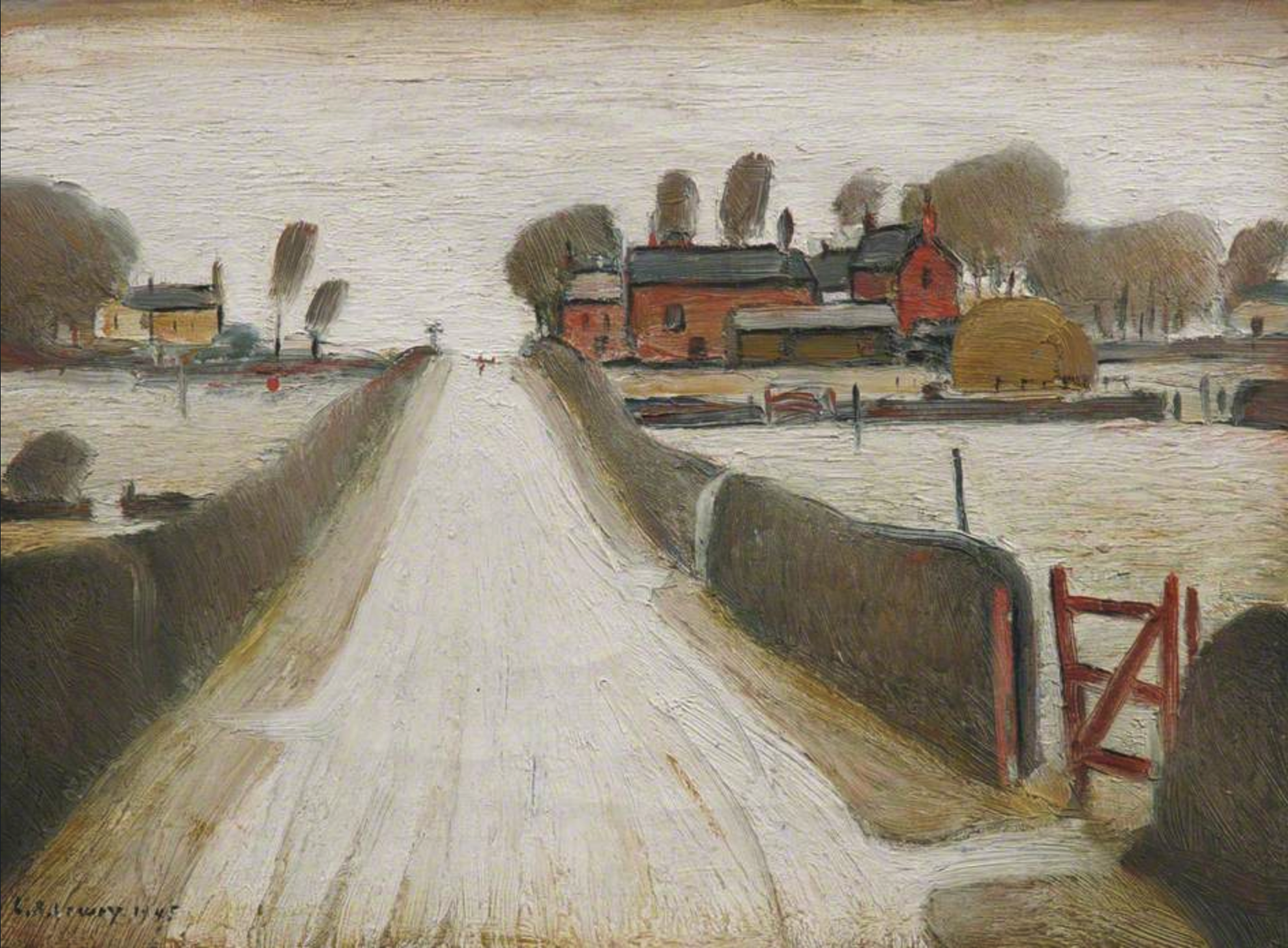 Flyde Farm (1945) by Laurence Stephen Lowry (1887 - 1976), English artist.