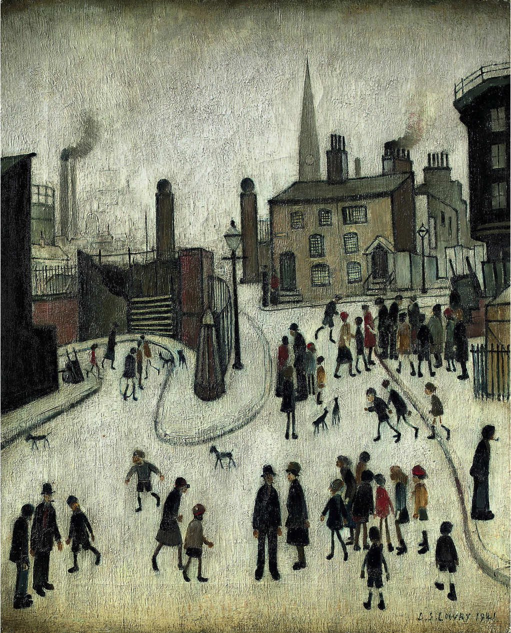 St Michael and All Angels, Angel Meadow, Manchester (1941) by Laurence Stephen Lowry (1887 - 1976), English artist.