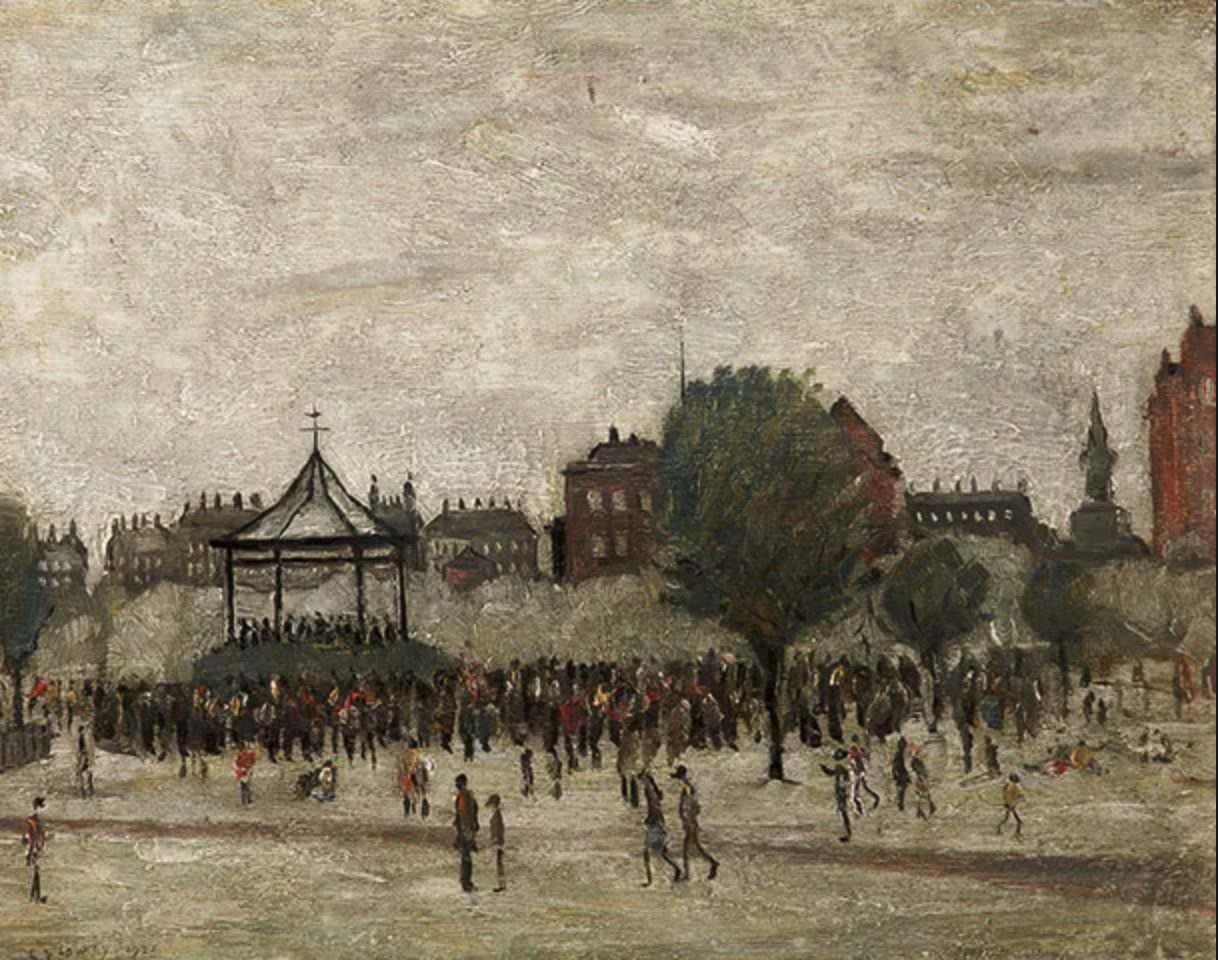 Bandstand, Peel Park (1928) by Laurence Stephen Lowry (1887 - 1976), English artist.
