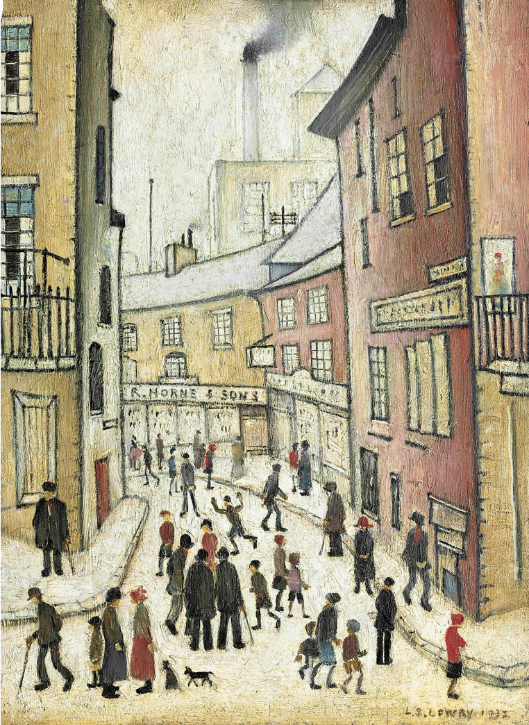 An Old Street (1932) by Laurence Stephen Lowry (1887 - 1976), English artist.