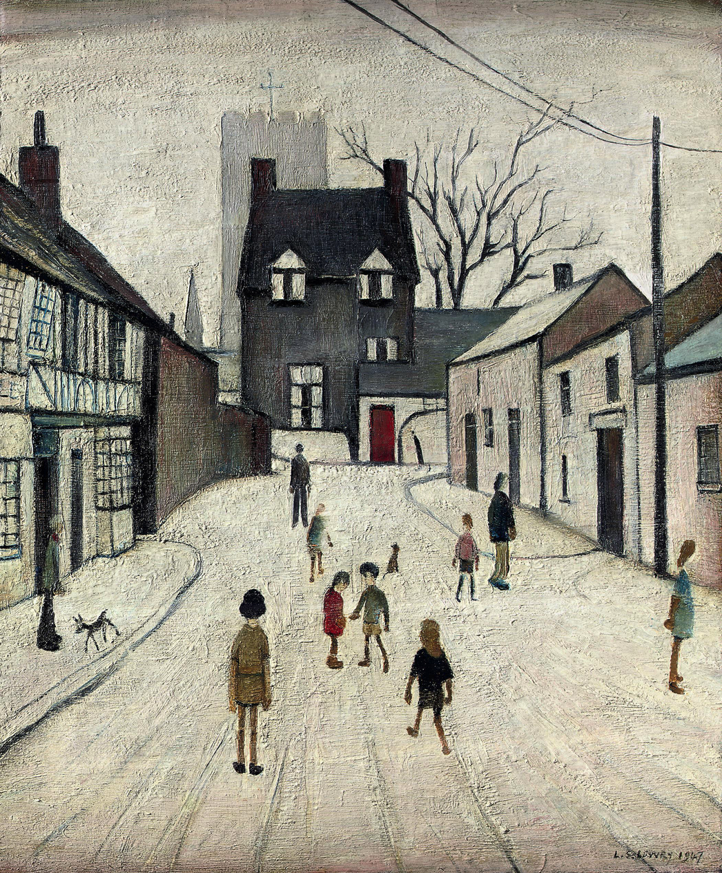 Street in Northleach (1947) by Laurence Stephen Lowry (1887 - 1976), English artist.