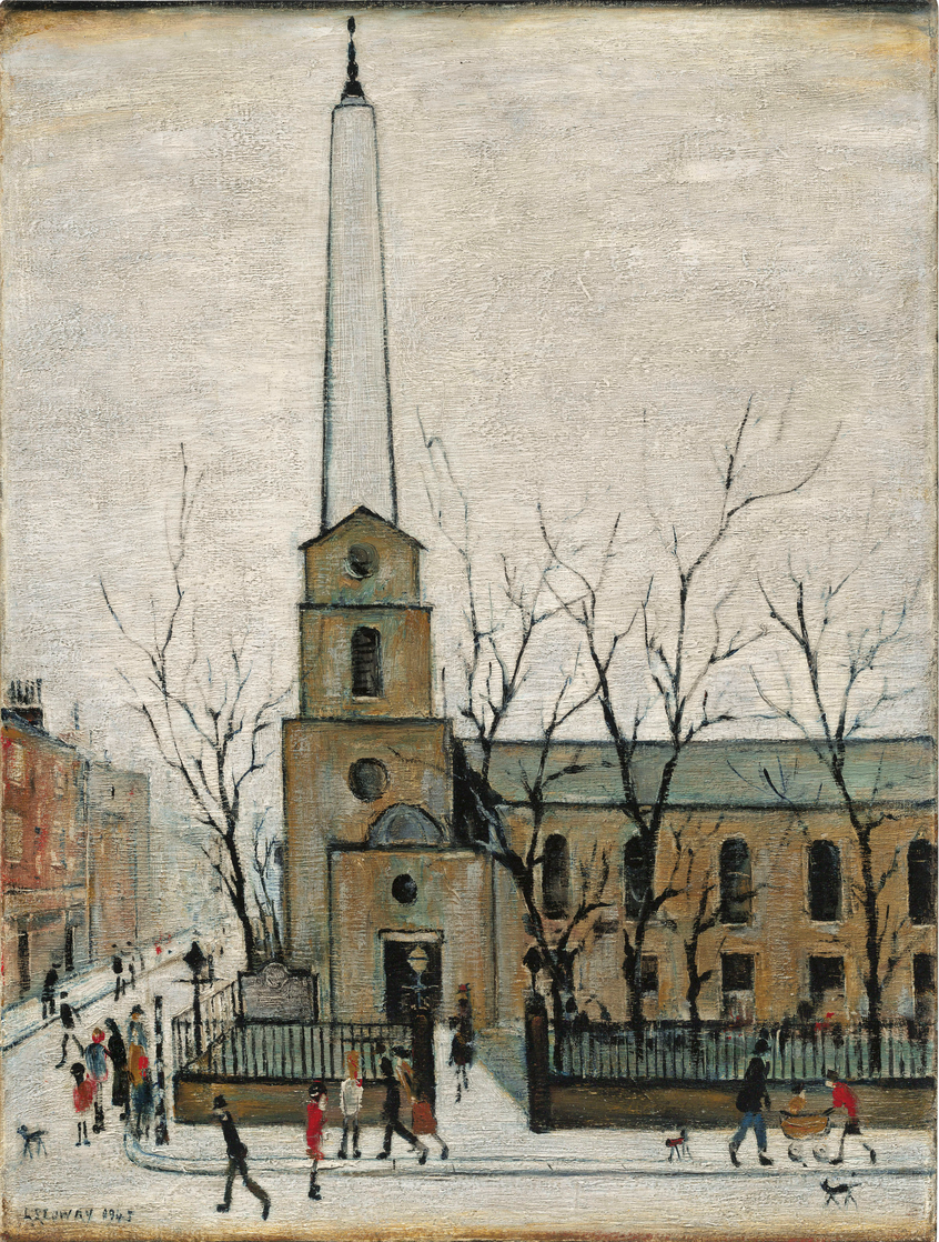 St Luke’s Church, Old Street (1945) by Laurence Stephen Lowry (1887 - 1976), English artist.