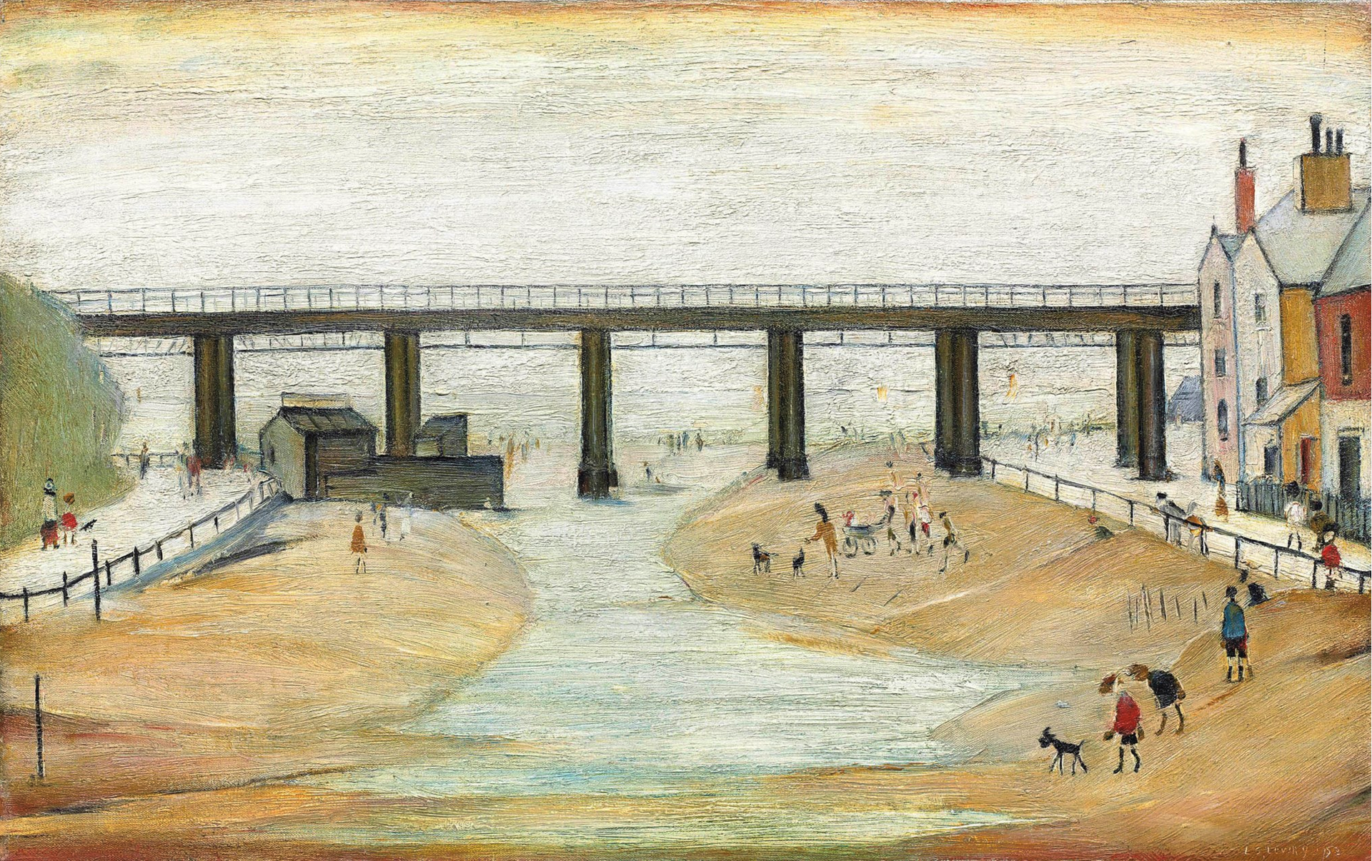 Sandsend near Whitby (1953) by Laurence Stephen Lowry (1887 - 1976), English artist.