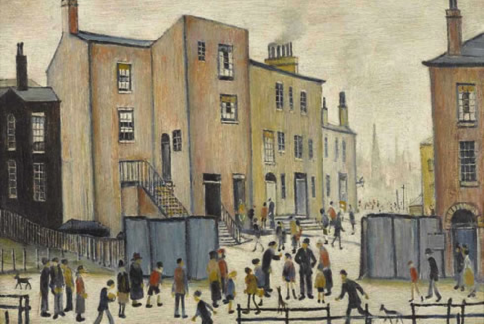 Old Houses (1949) by Laurence Stephen Lowry (1887 - 1976), English artist.