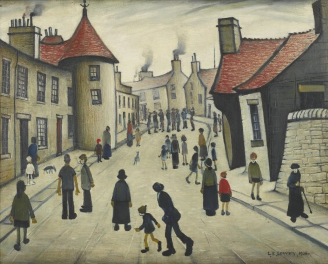 Street Musicians (1938) by Laurence Stephen Lowry (1887 - 1976), English artist.