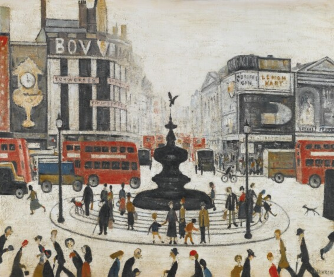 Piccadilly Circus, London (1959) by Laurence Stephen Lowry (1887 - 1976), English artist.