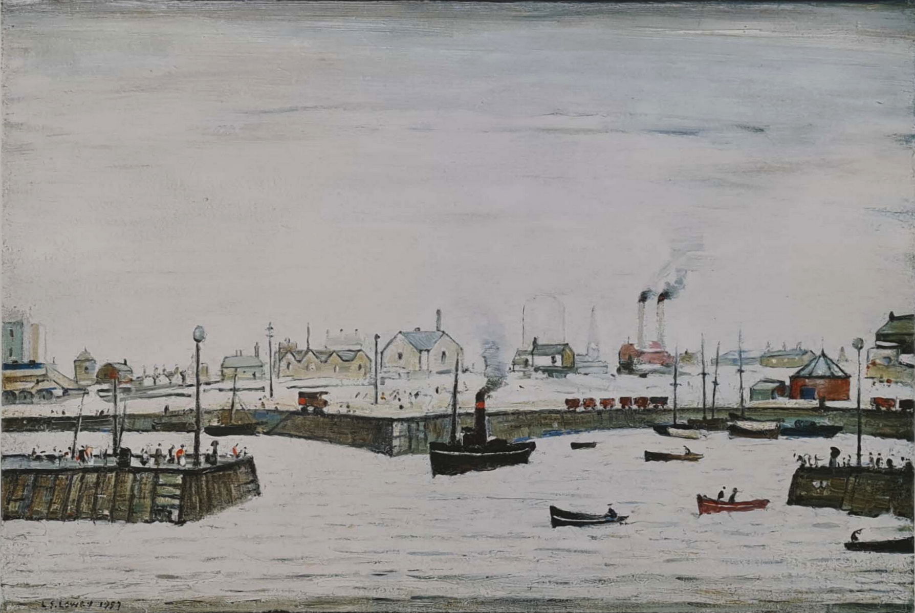 The Harbour (Maryport) (1972) by Laurence Stephen Lowry (1887 - 1976), English artist.