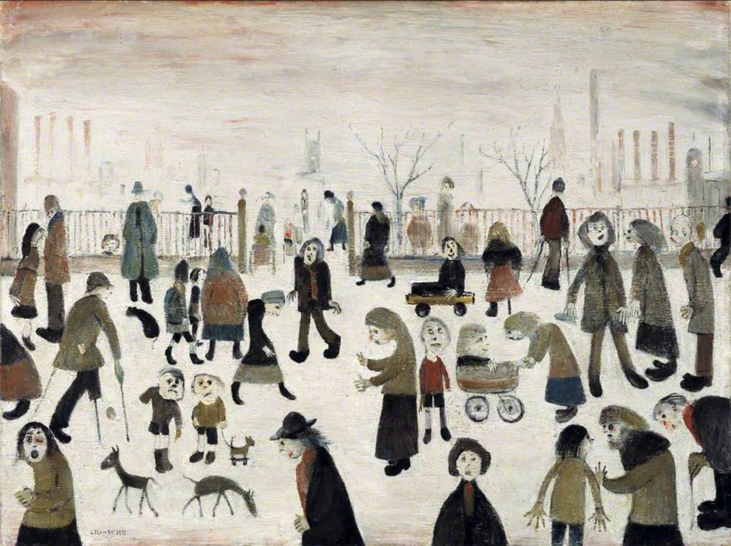 In a Park (1963) by Laurence Stephen Lowry (1887 - 1976), English artist.