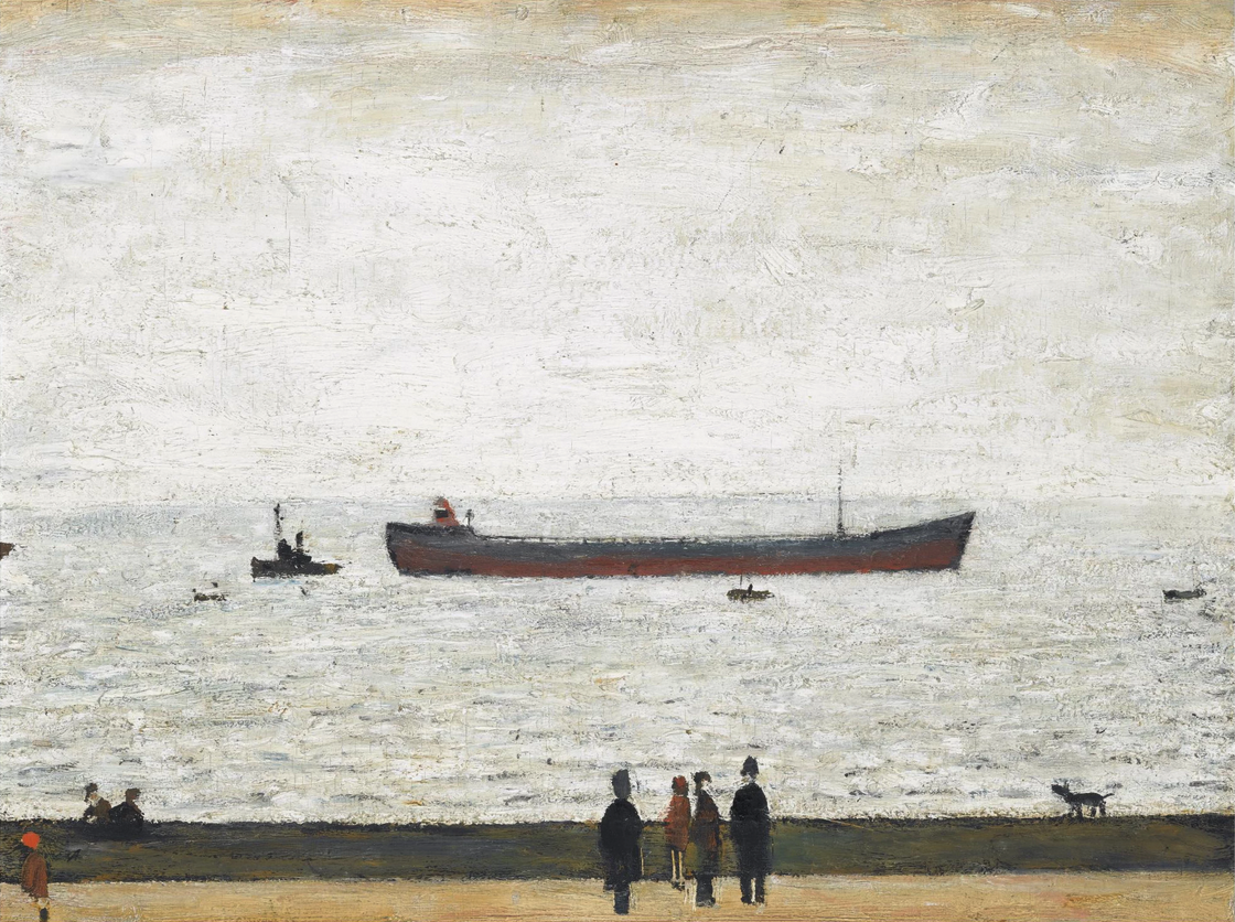 Tanker off the North East Coast (1965) by Laurence Stephen Lowry (1887 - 1976), English artist.