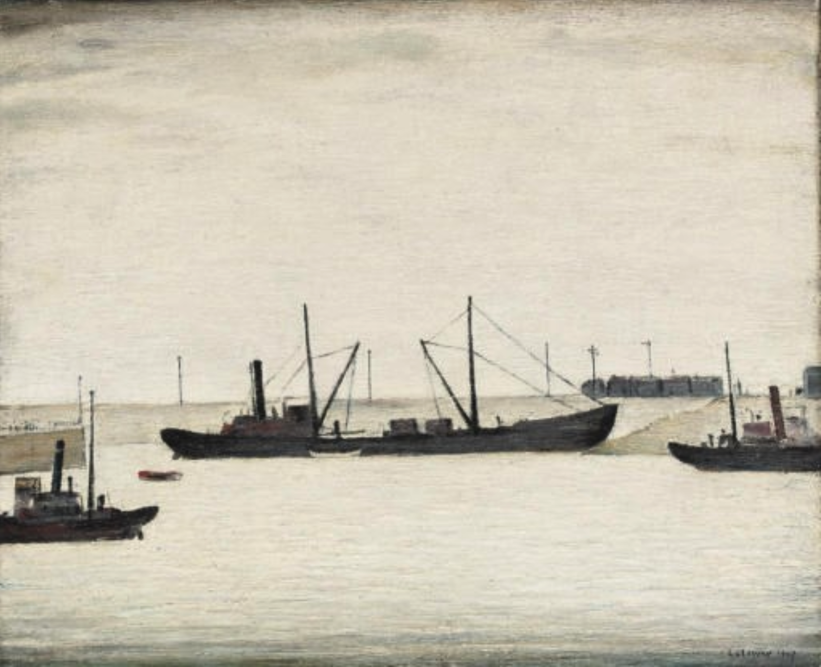 Lowestoft Harbour (1947) by Laurence Stephen Lowry (1887 - 1976), English artist.