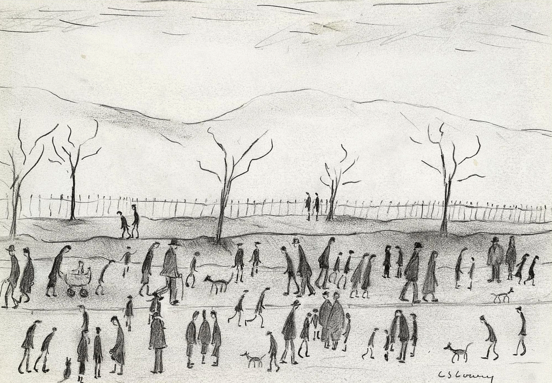 Walking in the Park in Winter (Unknown) by Laurence Stephen Lowry (1887 - 1976), English artist.