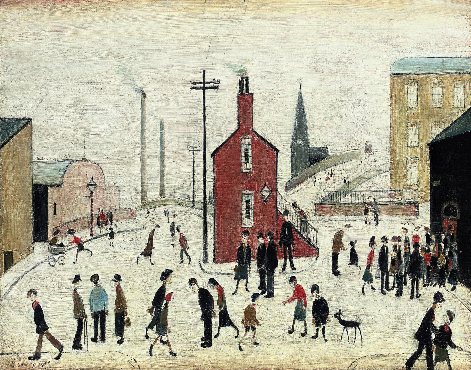 Street scene (1958) by Laurence Stephen Lowry (1887 - 1976), English artist.