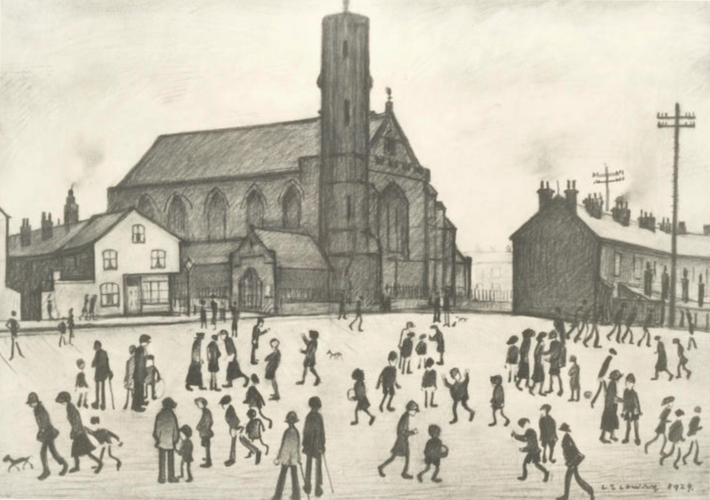 St Mary's, Beswick (1929) by Laurence Stephen Lowry (1887 - 1976), English artist.