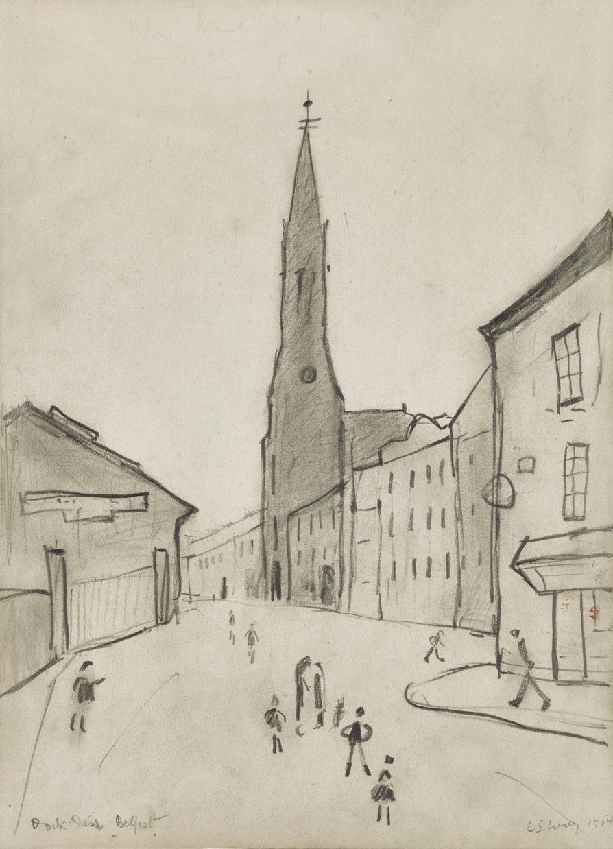 Dock Street, Belfast (1964) by Laurence Stephen Lowry (1887 - 1976), English artist.