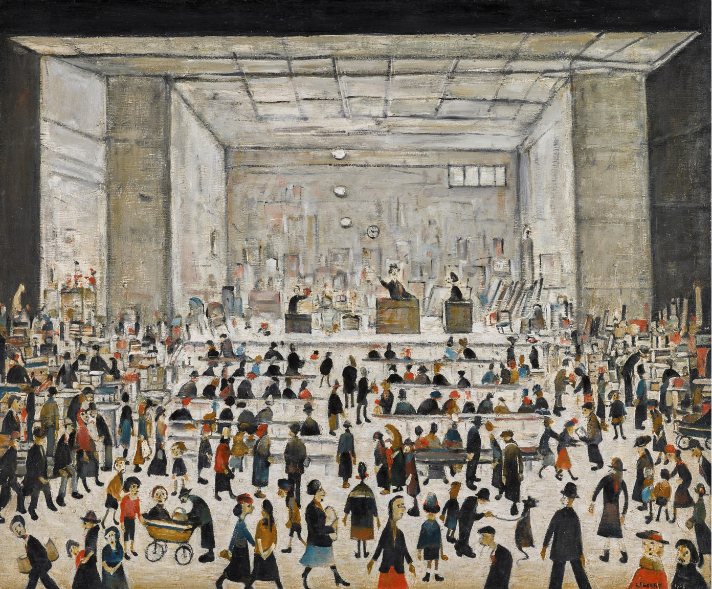 The Auction (1958) by Laurence Stephen Lowry (1887 - 1976), English artist.