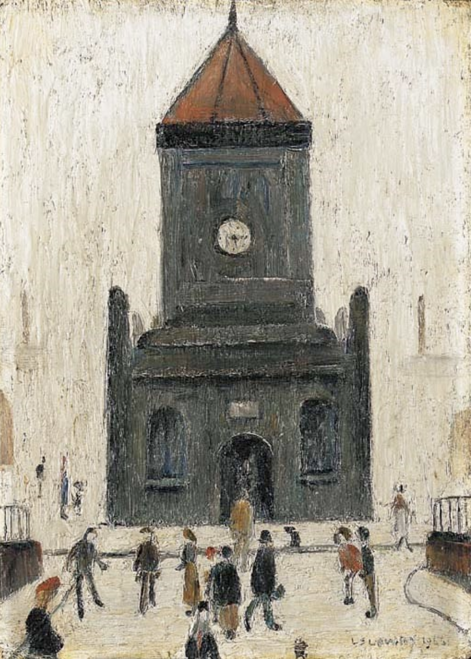 A Church (1966) by Laurence Stephen Lowry (1887 - 1976), English artist.