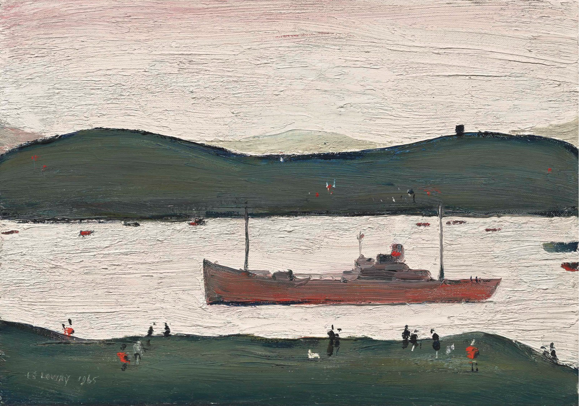 A River Scene, on the Clyde (1965) by Laurence Stephen Lowry (1887 - 1976), English artist.