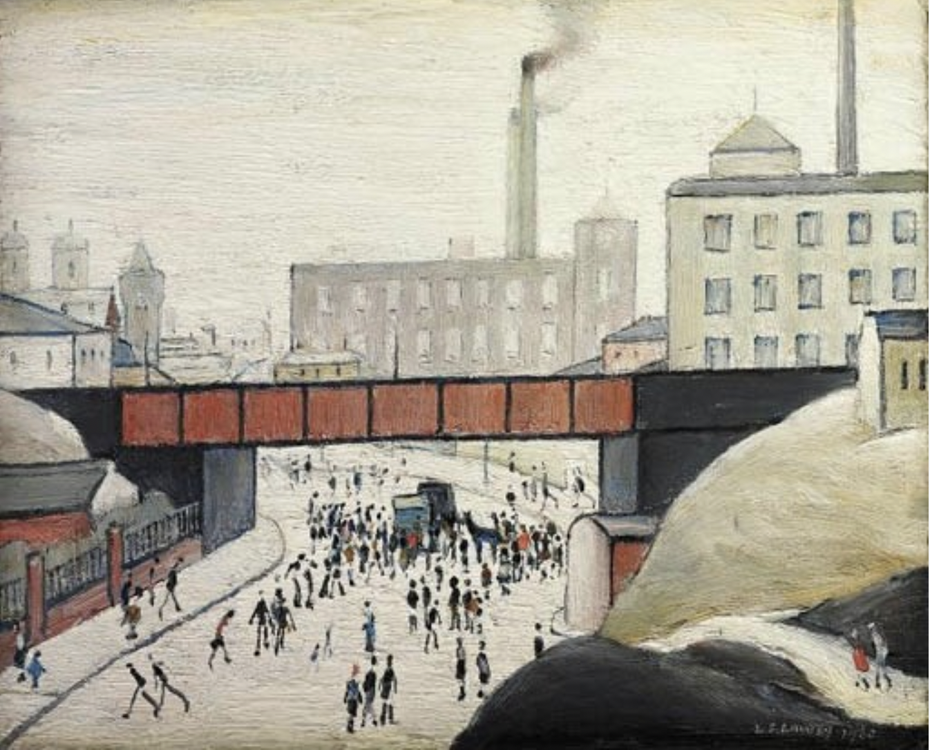 Breakdown under the Bridge (1960) by Laurence Stephen Lowry (1887 - 1976), English artist.