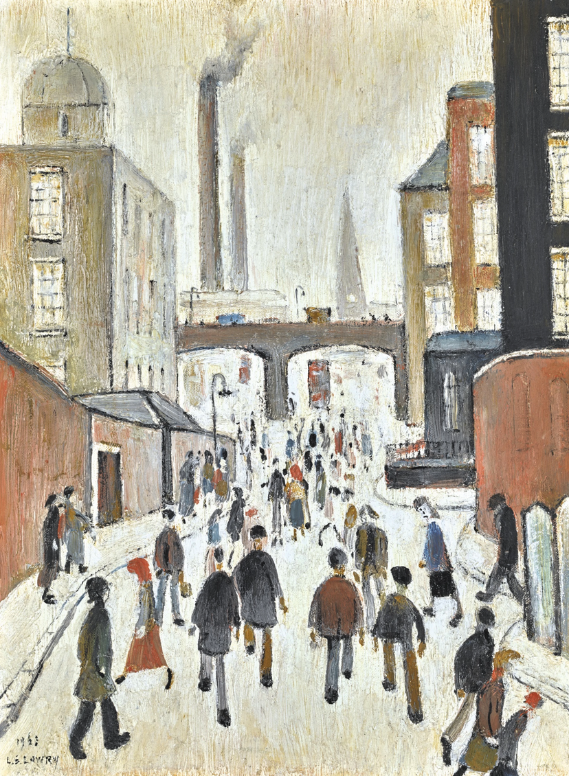 Lancashire street and Viaduct (1963) by Laurence Stephen Lowry (1887 - 1976), English artist.