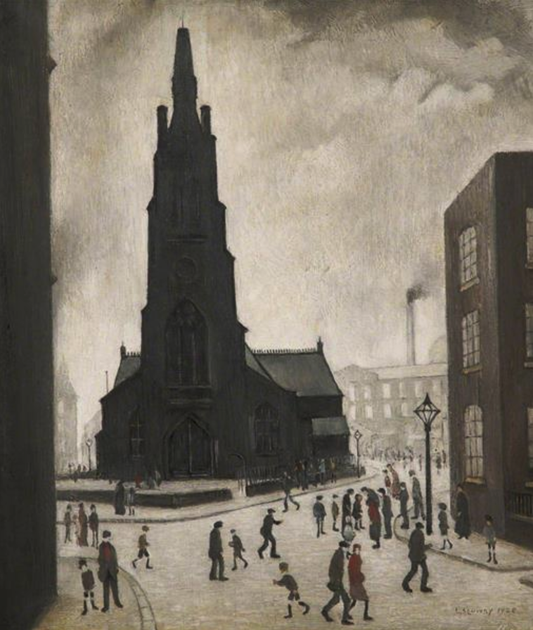 A Street Scene (St Simon's Church) (1928) by Laurence Stephen Lowry (1887 - 1976), English artist.