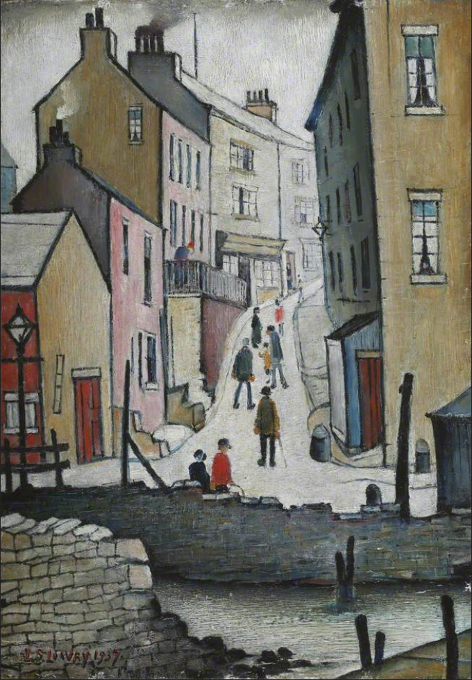 An Old Street (1937) by Laurence Stephen Lowry (1887 - 1976), English artist.